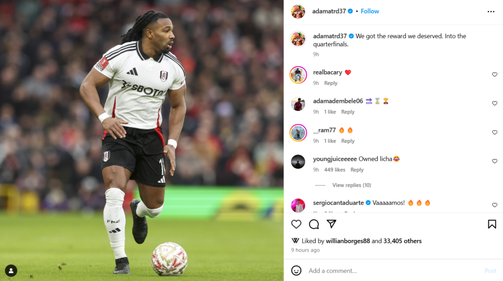 Adama Traore celebrates Fulham win