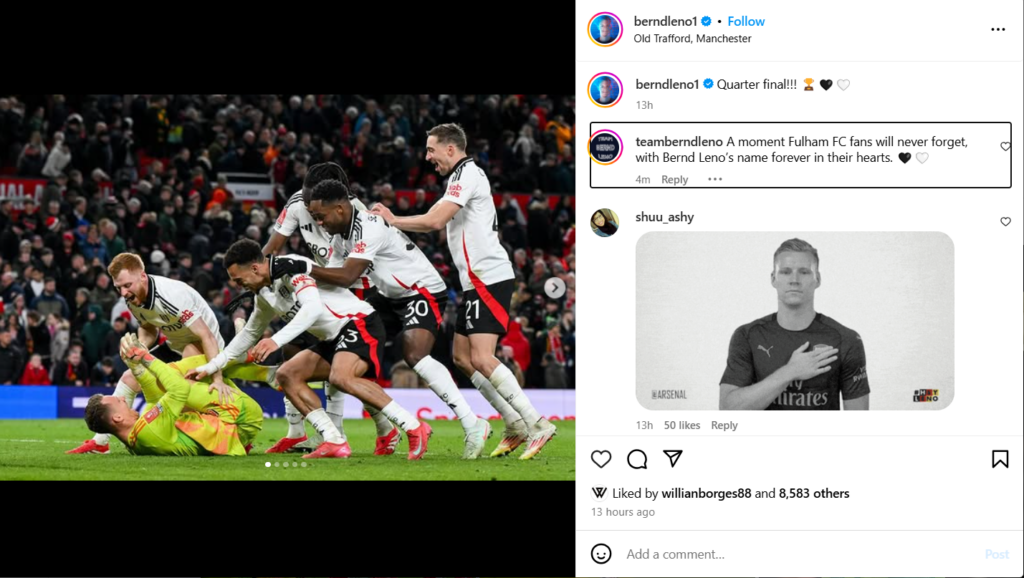 Brend Leno celebrates Fulham win