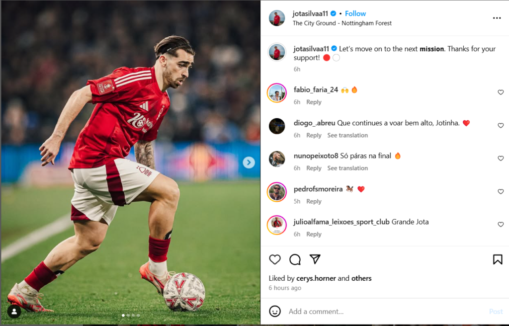 Jota Silva celebrates Nottingham Forest win