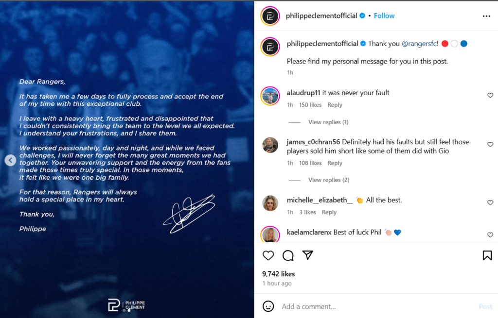 Philippe Clement bids farewell to Ragners