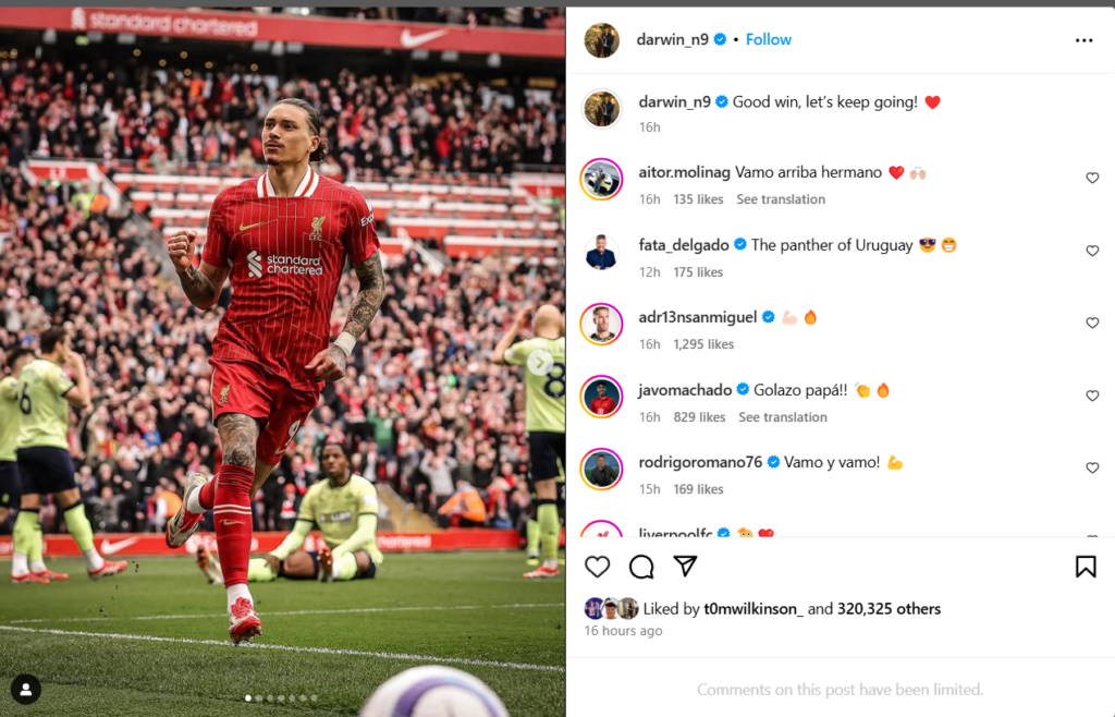 Darwin Nunez celebrates Liverpool goal