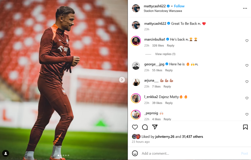 Matty Cash playing for Poland