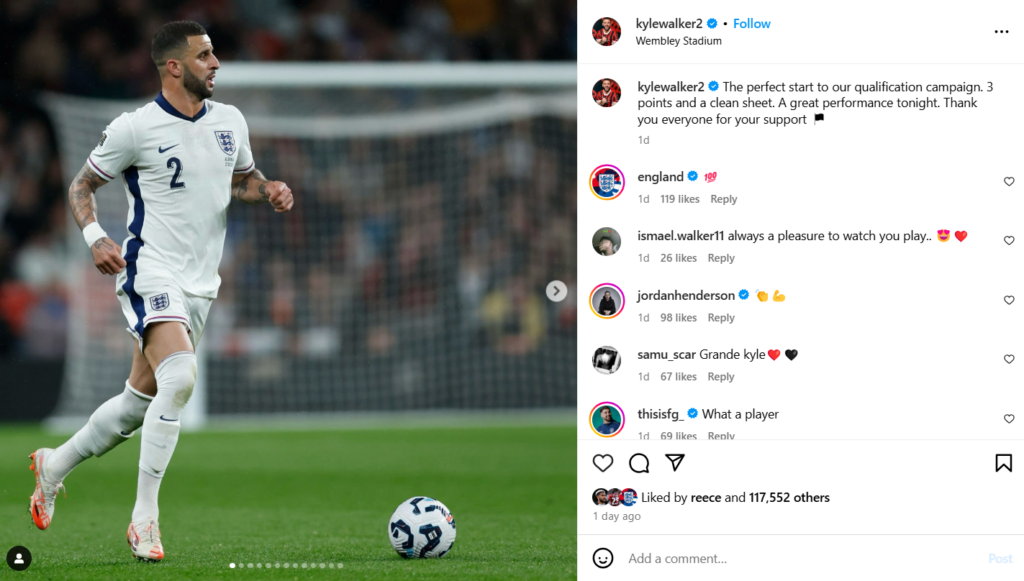 Kyle Walker playing for England