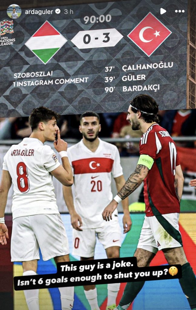 Arda Guler slammed Dominik Szoboszlai