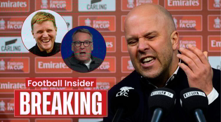 Sky Sports pundit Paul Merson, Liverpool manager Arne Slot and Newcastle manager Eddie Howe
