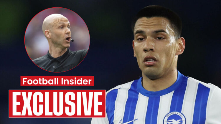 Referee Anthony Taylor and Brighton player Diego Gomez