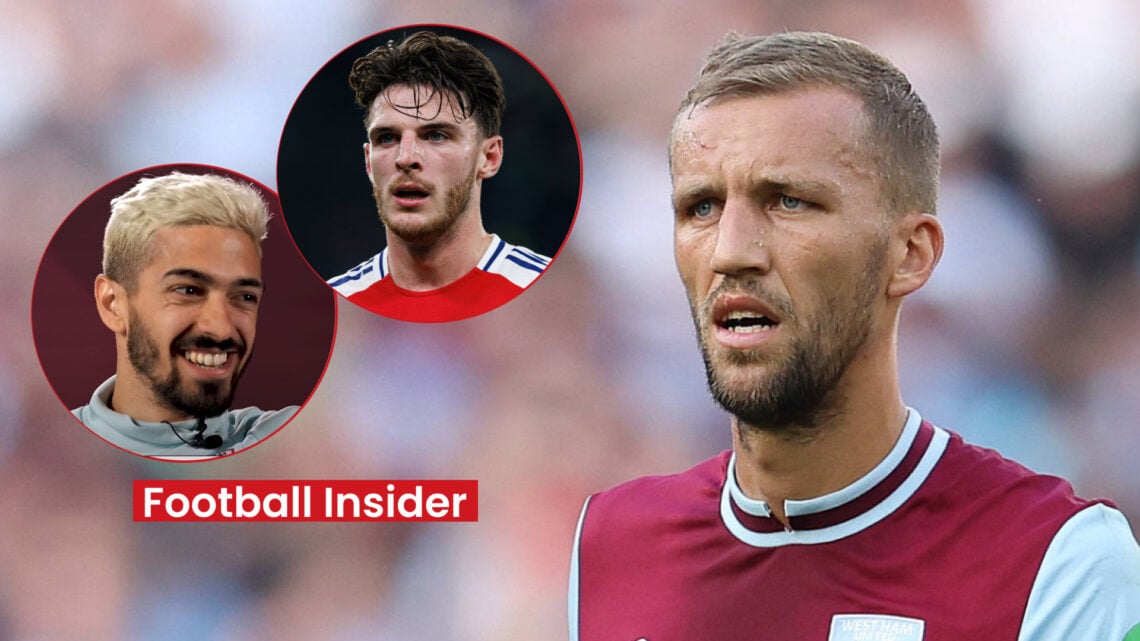 Tomas Soucek, Manuel Lanzini, Declan Rice, West Ham