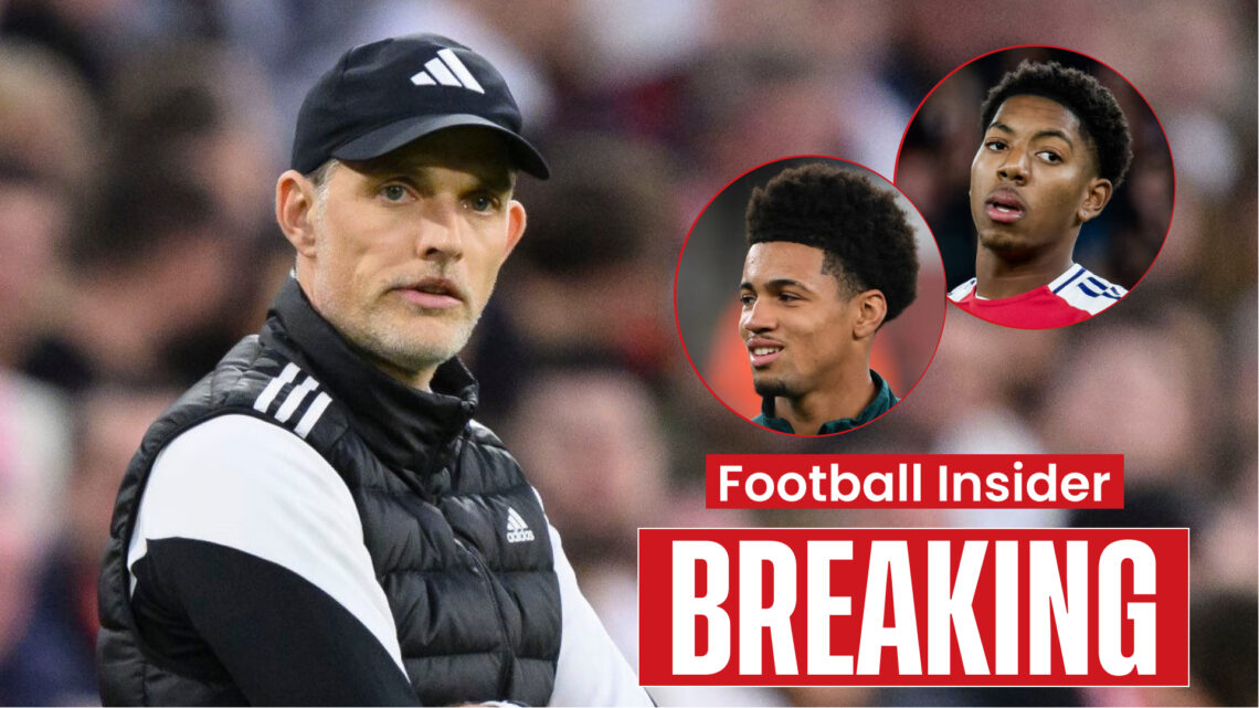England manager Thomas Tuchel and Arsenal players Ethan Nwaneri and Myles Lewis-Skelly