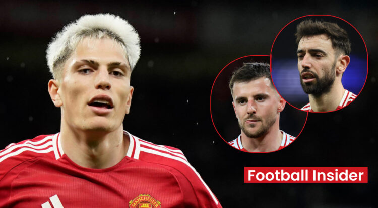 Alejandro Garnacho with Mason Mount and Bruno Fernandes