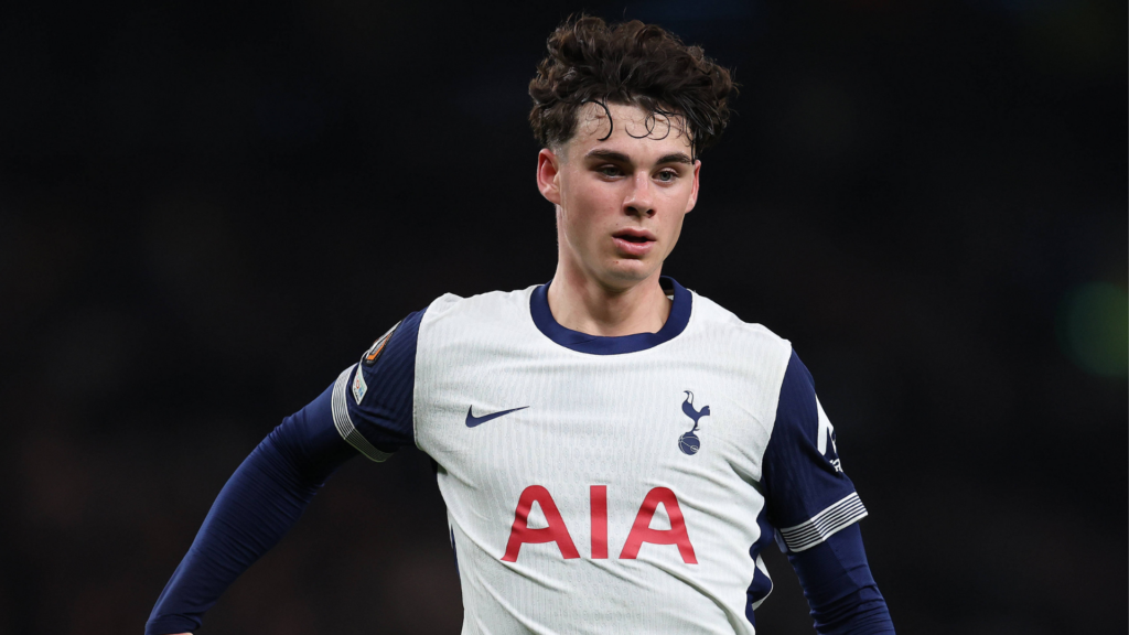 Archie Gray in action for Tottenham