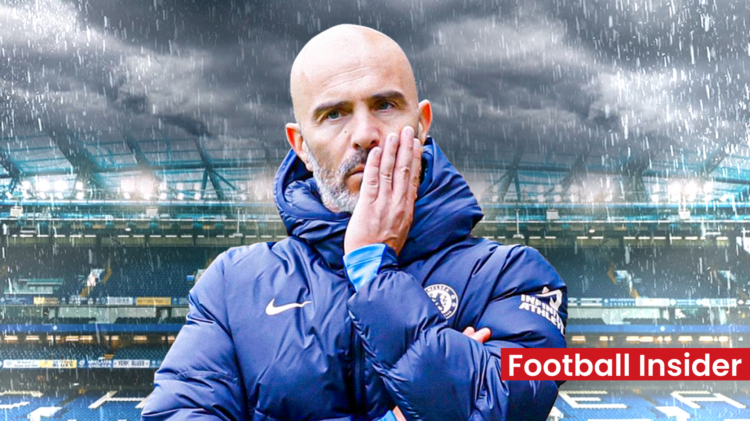 Chelsea manager Enzo Maresca looks on concerned at a stormy Stamford Bridge