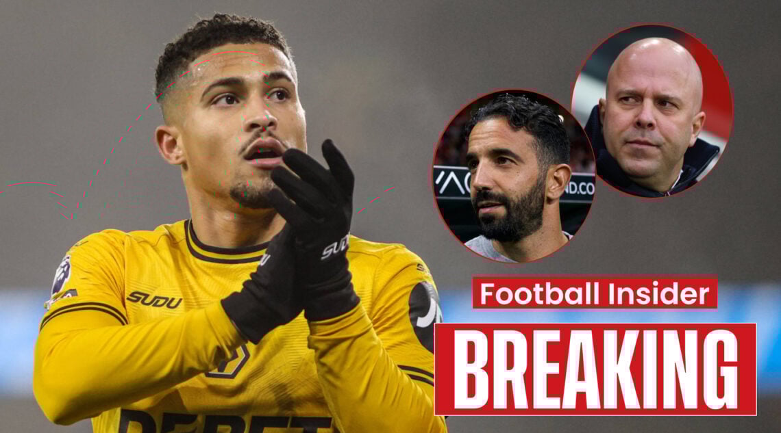 Wolves midfielder Joao Gomes Liverpool manager Arne Slot and Man United manager Ruben Amorim