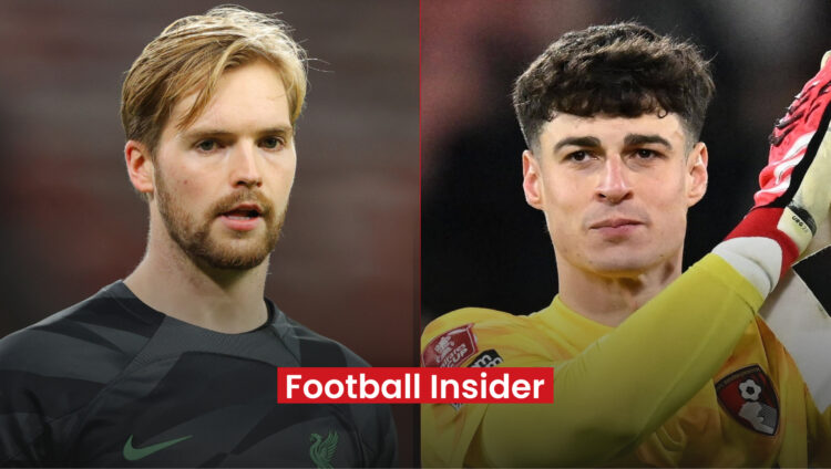 Bournemouth goalkeeper Kepa Arrizabalaga and Liverpool goalkeeper Caoimhin Kelleher