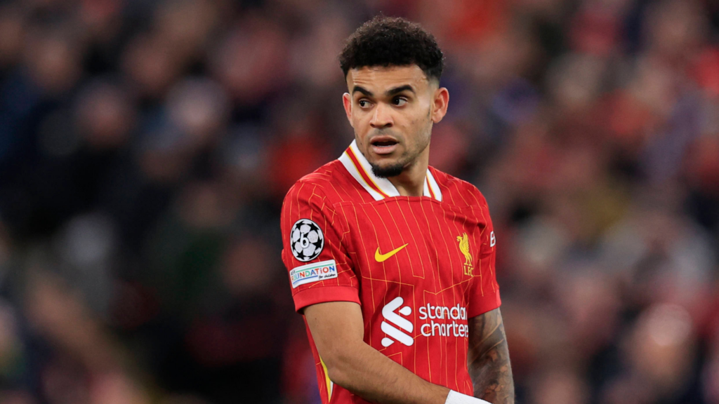Luis Diaz playing for Liverpool
