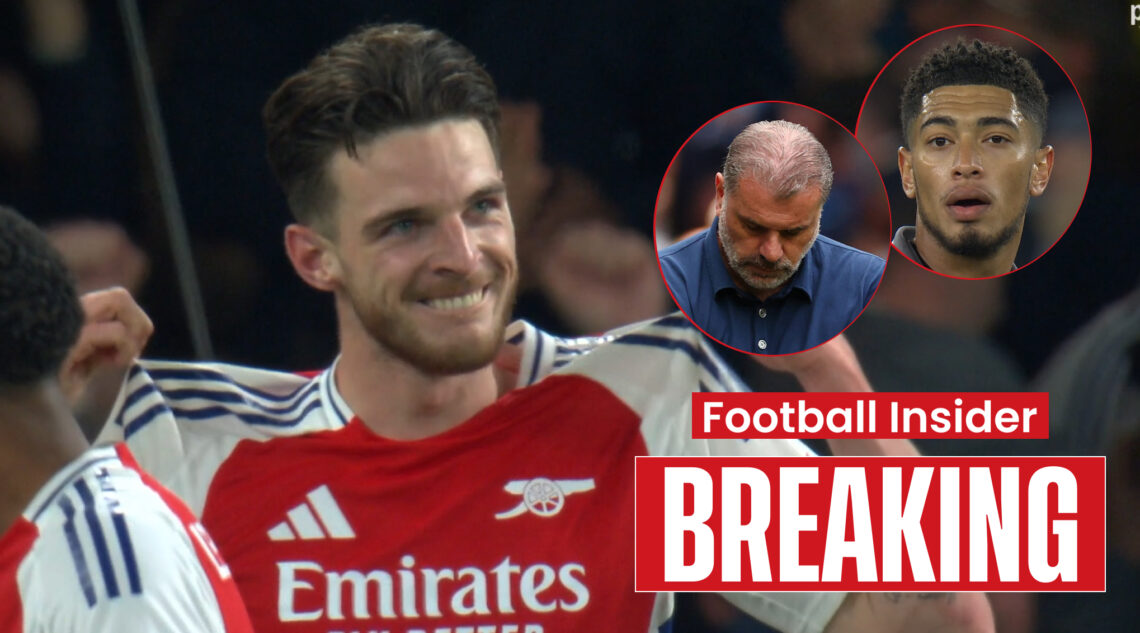 Arsenal's Declan Rice, Real Madrid's Jude Bellingham and Tottenham's Ange Postecoglou