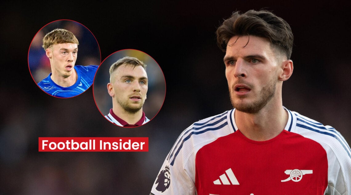 Chelsea's Cole Palmer. West Ham's Jarrod Bowen and Arsenal's Declan Rice