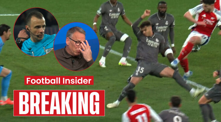 Arsenal midfielder Declan Rice, pundit Paul Merson and referee Irfan Peljto