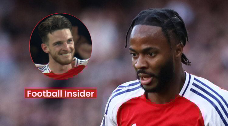 Arsenal players Raheem Sterling and Declan Rice