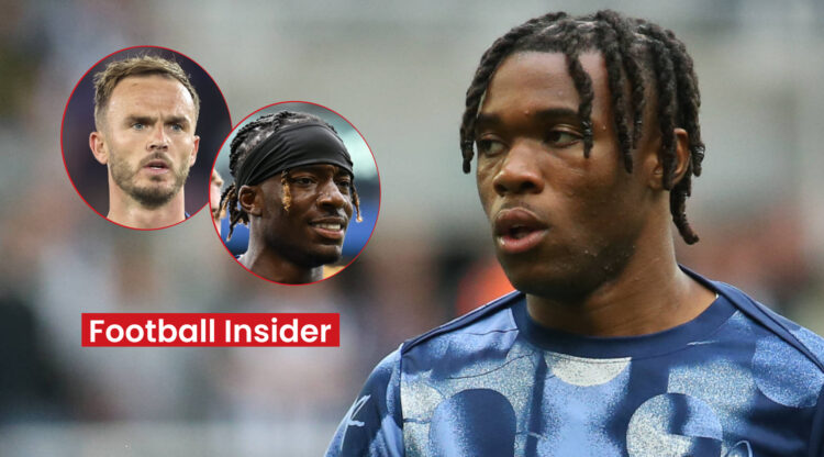 Tottenham players Destiny Udogie and James Maddison, Chelsea's Noni Madueke
