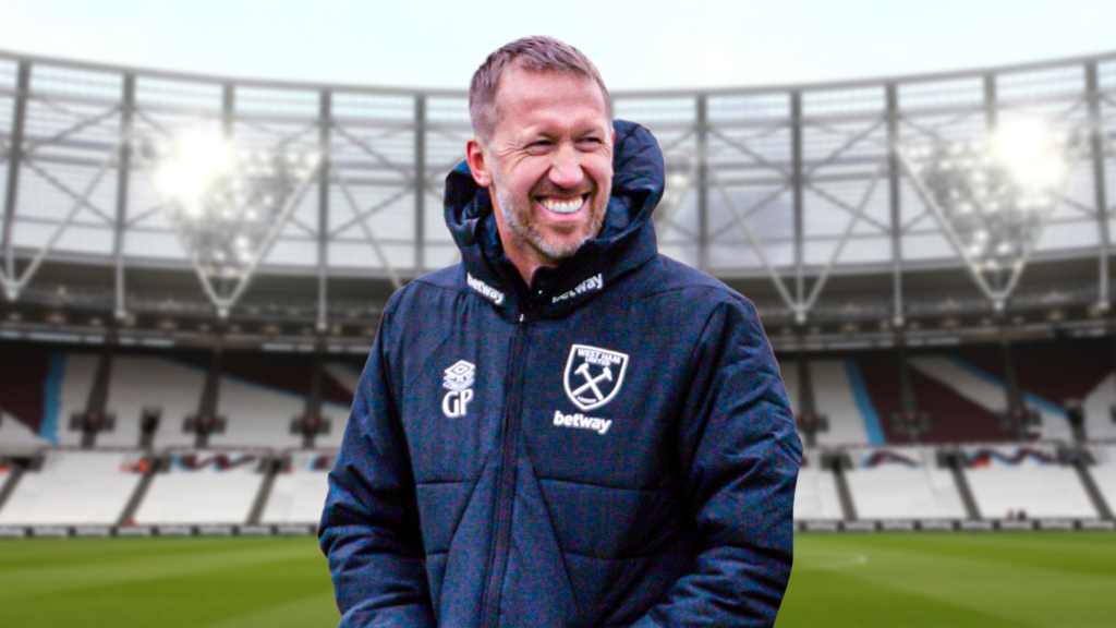 West Ham manager Graham Potter smiling at the London Stadium