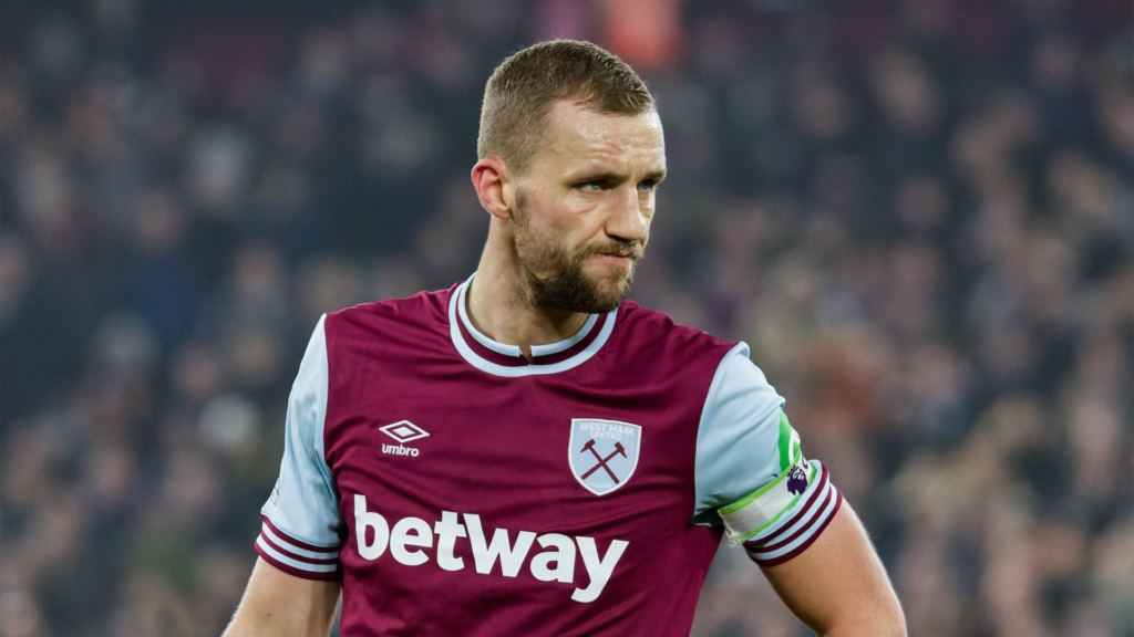 West Ham midfielder Tomas Soucek in action at the London Stadium