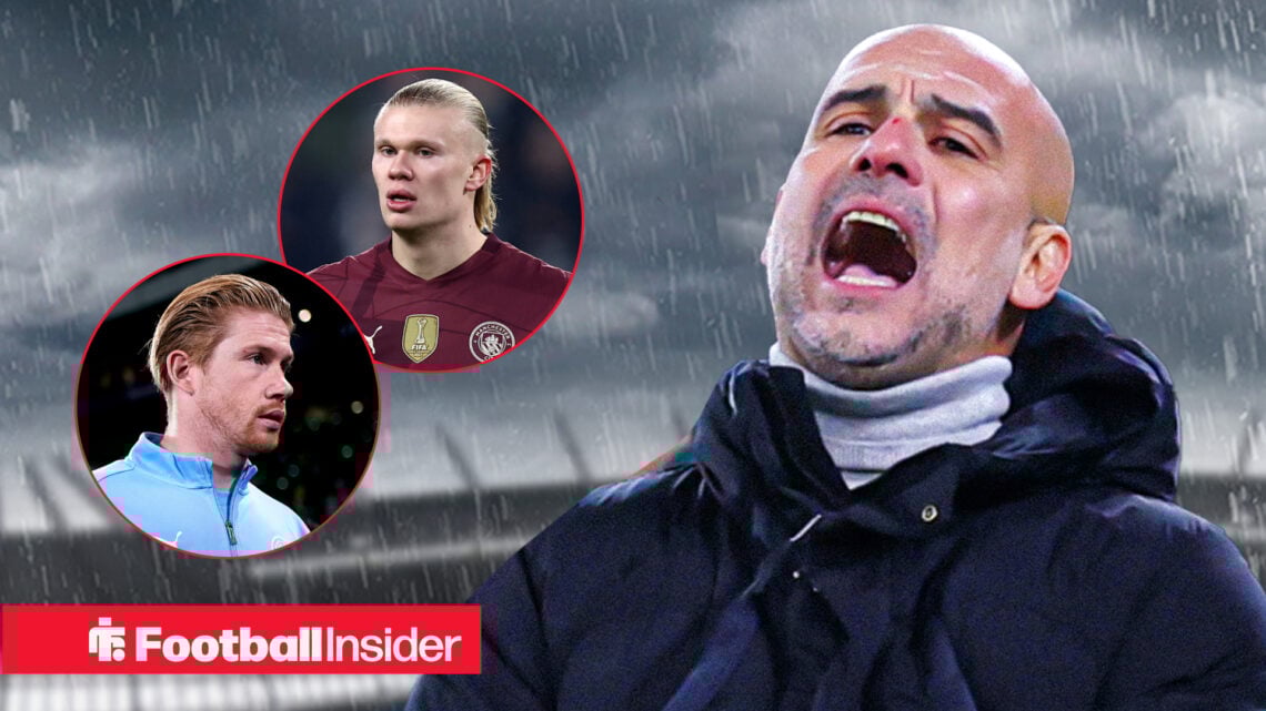 Pep Guardiola, Kevin De Bruyne, Erling Haaland, Man City