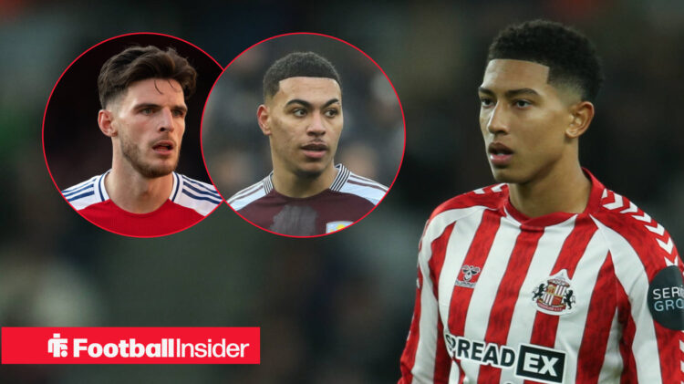 Jobe Bellingham Declan Rice Morgan Rogers, Sunderland Arsenal Aston Villa
