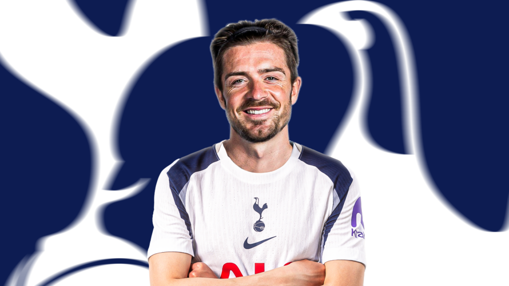 Jack Grealish wearing a Tottenham Hotspur jersey
