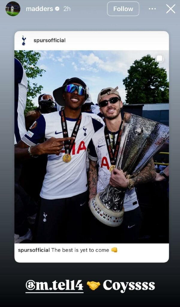 James Maddison Instagram story