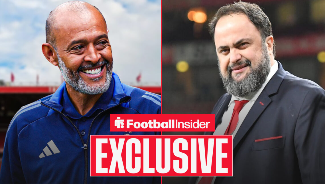 Nuno Espirito Santo smiles at Nottingham Forest owner Evangelos Marinakis