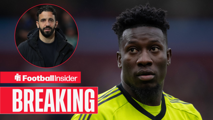 Andre Onana representing Man United, Ruben Amorim pictured in a circular inset