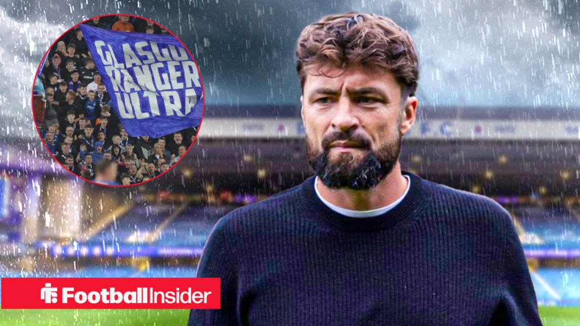 Russell Martin, Rangers boss, looking downbeat as supporters watch on