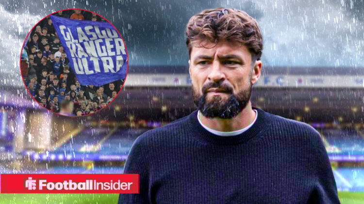 Russell Martin, Rangers boss, looking downbeat as supporters watch on