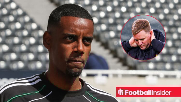 Alexander Isak and Eddie Howe from Newcastle looking unhappy