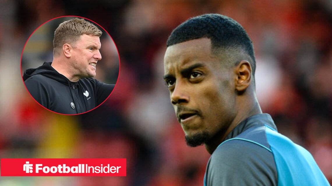 Newcastle striker Alexander Isak and manager Eddie Howe look tense