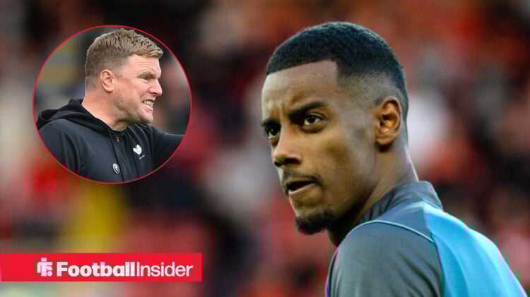 Newcastle striker Alexander Isak and manager Eddie Howe look tense