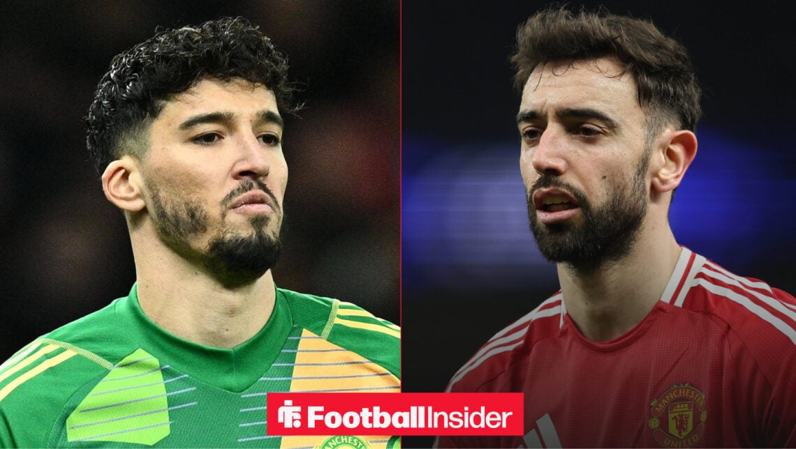 Altay Bayindir and Bruno Fernandes both in action for Man United