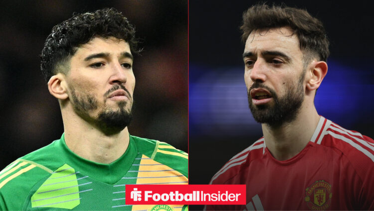Altay Bayindir and Bruno Fernandes both in action for Man United