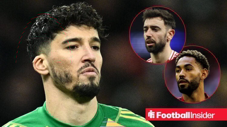 Man United's Altay Bayindir, Bruno Fernandes and Matheus Cunha all in action