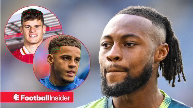Bournemouth's Antoine Semenyo looks at former teammates Milos Kerkez and Max Aarons