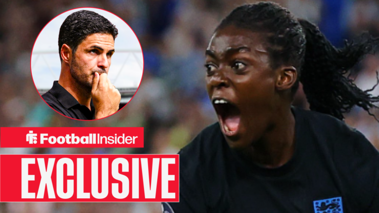 Arsenal manager Mikel Arteta watches on as Michelle Agyemang celebrates