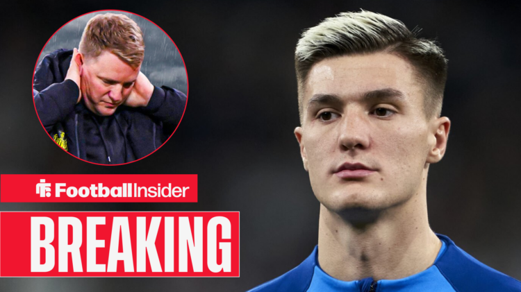 RB Leipzig's Benjamin Sesko and Newcastle manager Eddie Howe looking sad