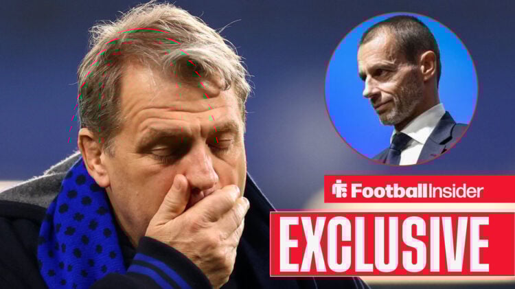 Exclusive news UEFA's Aleksander Ceferin looks at Chelsea's Todd Boehly