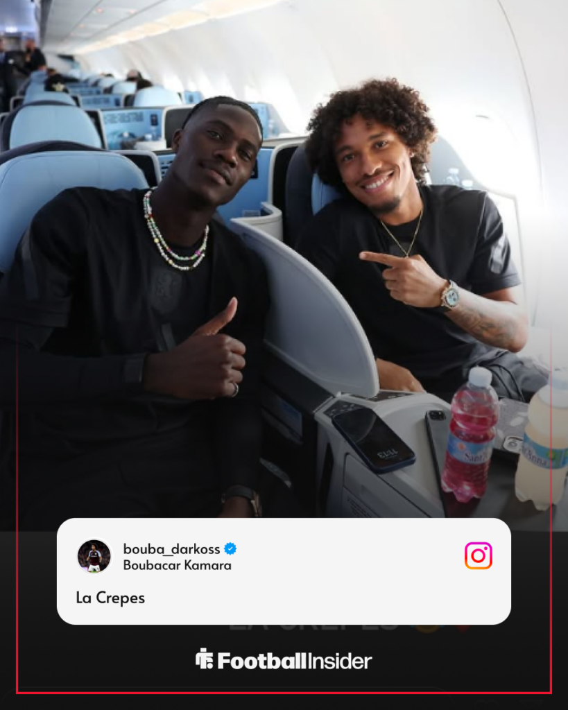Boubacar Kamara and Amadou Onana on Aston Villa's plane