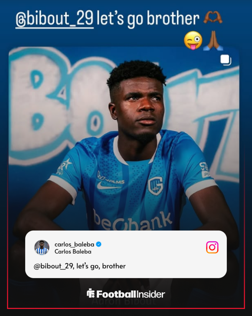 Brighton star Carlos Baleba celebrates Aaron Bibout's transfer