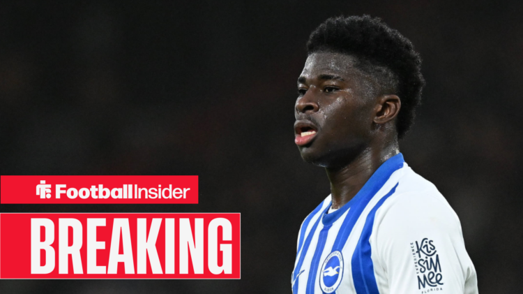 Brighton star Carlos Baleba staring to left of the screen