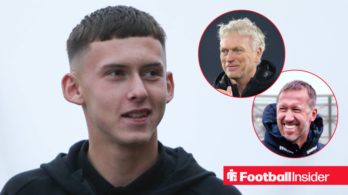 Sunderland player Chris Rigg, Everton boss David Moyes and West Ham boss Graham Potter all looking happy