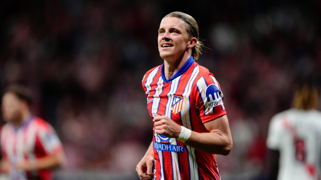 Conor Gallagher, Atletico Madrid running and smiling