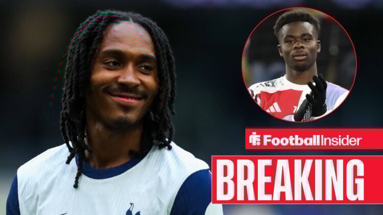 Tottenham's Djed Spence and Arsenal's Bukayo Saka