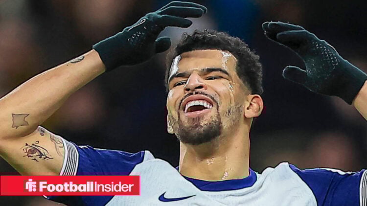 Tottenham striker Dominic Solanke puts his hands on his head and grimaces